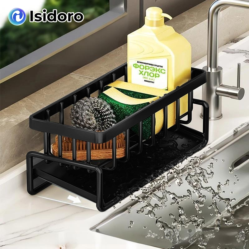 Isidoro ชั้นวางของในครัว อ่างล้างจานตะแกรงระบายน้ำ ตะกร้าสแตนเลส304 พร้อมก้านแขวนผ้า ชั้นวางอุปกรณ์ล้างจาน