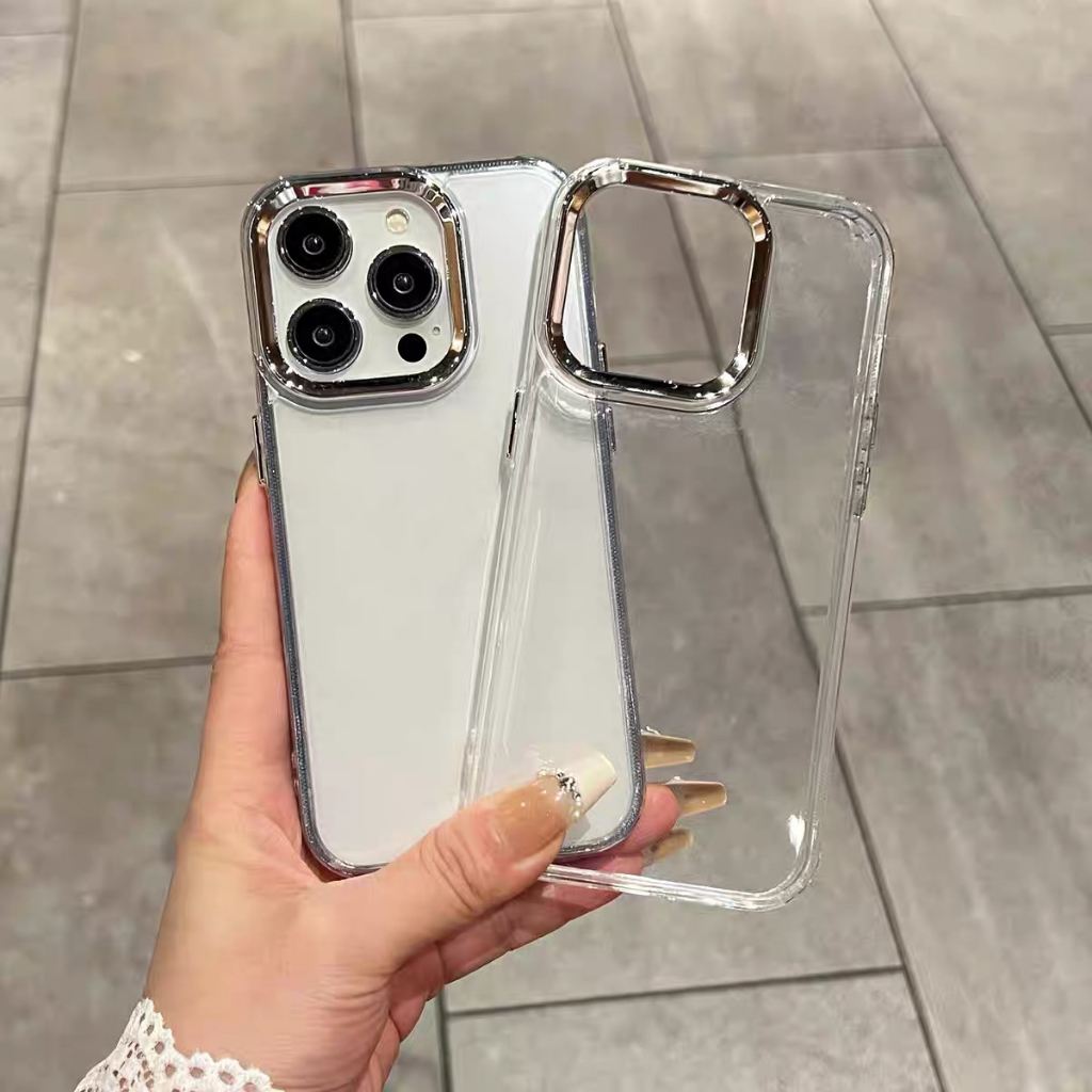 case for 16 pro Max เคสนิ่ม เคสใส ขอบกล้องเงิน ปุ่มกดเงิน สำหรับ ไอโฟน11 12 13 14 15 16 PRO MAX 16PLUS 15PLUS 7PLUS I16