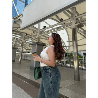 Moonjeans กางเกงยีนส์เอวสูงทรงกระบอกใหญ่สาวอวบ ไซซ์ใหญ่ (BAGGY JEANS) Moonstonechubbyhouse [ Code: 1717 ]
