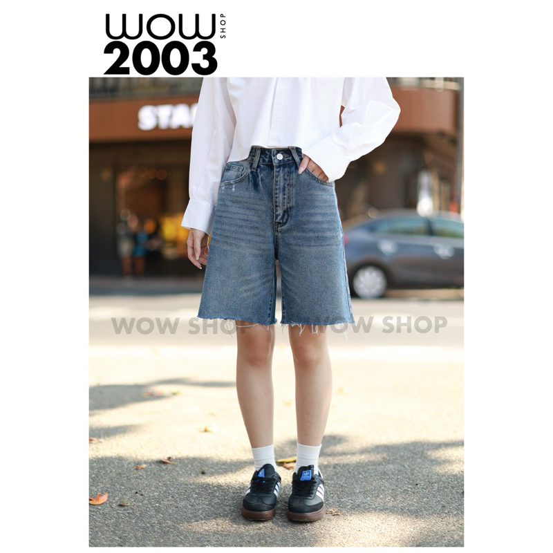 กางเกงขาสั้นสามส่วน เอวสูง ปลายขาตัด แต่งขาด #WW2003 - รูปที่ 4
