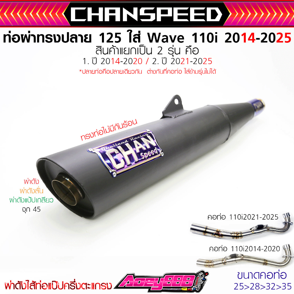 ท่อ110iปลาย125เก่า ใส่ได้ตรงรุ่นไม่ต้องแปลง (ไม่มีหูยึดกันร้อน) งานชาญสปีดคอสวมไดร์สีไทเทแบบใหม่