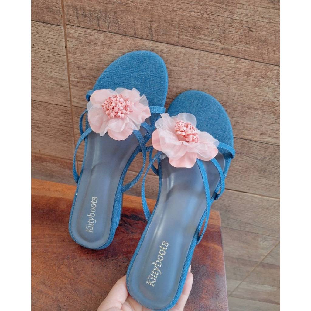 รองเท้า 🌷🌺Valvet 💓🌷🎀ส้นสูง 1.5 นิ้ว ดอกไม้พร้อมส่ง😊