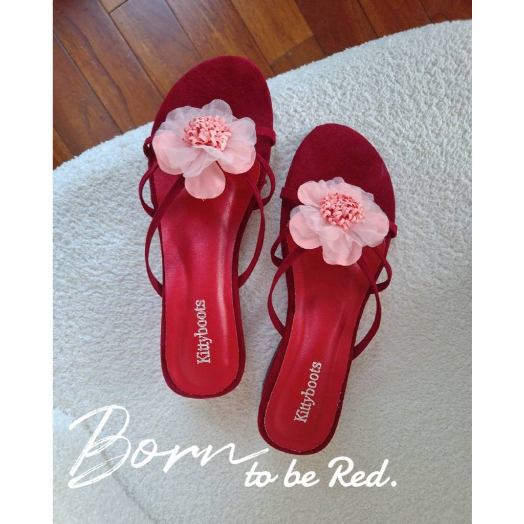 รองเท้า 🌷🌺Valvet 💓🌷🎀ส้นสูง 1.5 นิ้ว ดอกไม้พร้อมส่ง😊