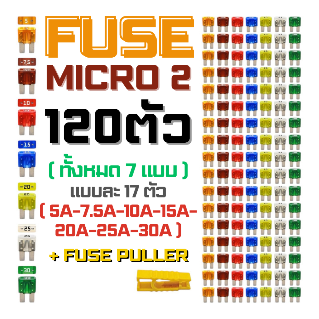 ฟิวส์ Micro2 APT ATR 120 Piece Automotive Commercial Car Fuse Assortment (119 Micro 2 Blade Fuses + 