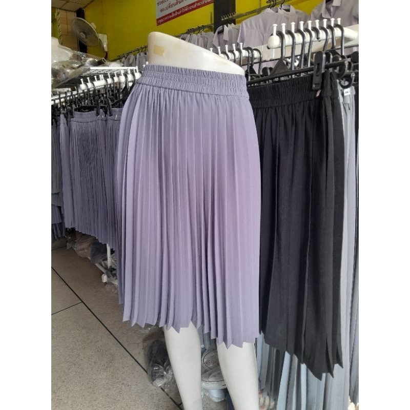 กระโปรงพลีทสีเทา จีบเล็กมีไชรใหญ่