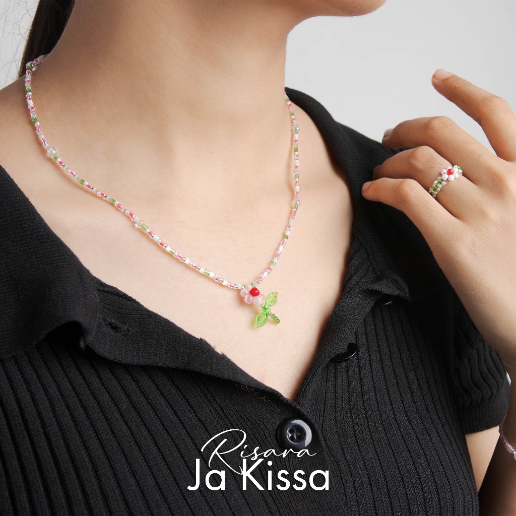 Risara Ja Kissa (FlowerCharms) สร้อยคอลูกปัด ลายดอกไม้มีใบไม้ Handmade สร้อยคอ D.I.Y NCF002