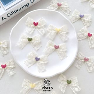 【2 ชิ้น】/【10 ชิ้น】*  Lovely Heart Lace Bow โบว์ลูกไม้หัวใจน่…