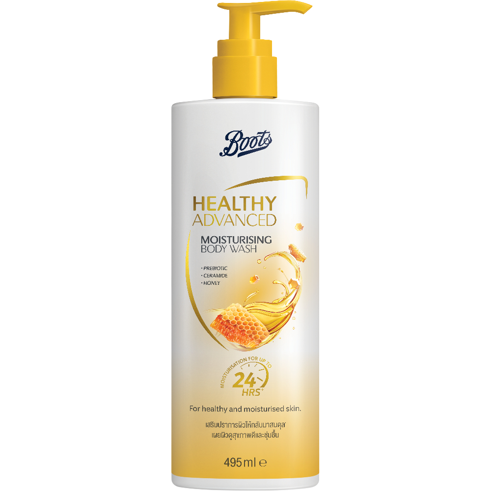 Bootsบู๊ทส์ เฮลธี้ แอดวานซ์ มอยส์เจอร์ไรซิ่ง บอดี้ วอช 495 มล. ครีมอาบน้ำ