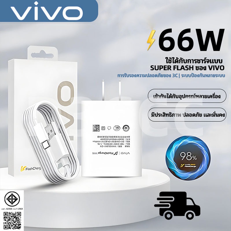 เครื่องชาร์จ Vivo 66W Data Set การชาร์จแบบ Real Fast Charging เหมาะสำหรับ Vivo Series ทั้งหมด