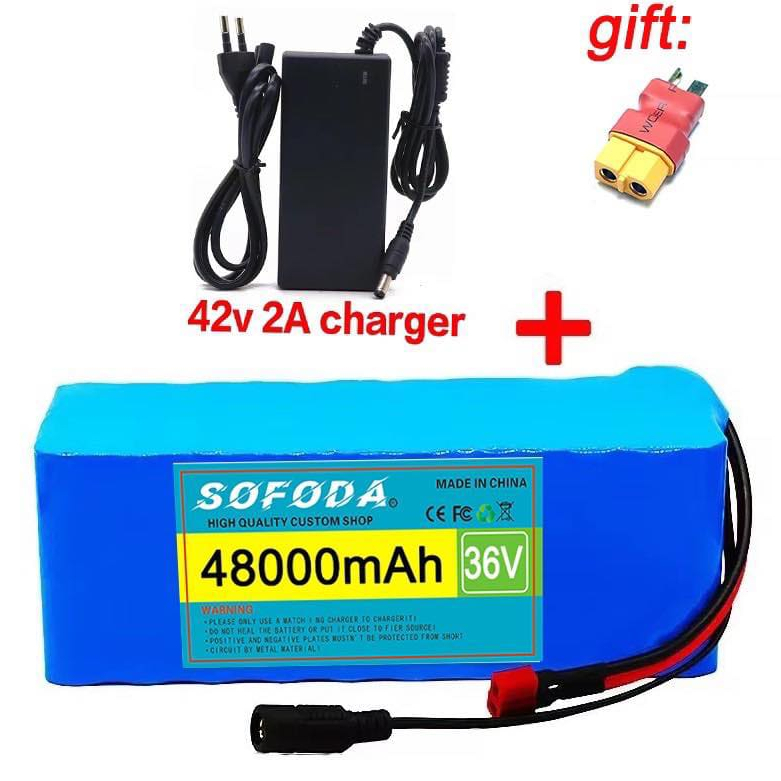 แบตเตอรี่ลิเธียม 36V 30AH/48AH/100AH  แบตเตอรี่  1000W E-bike 42V2A BMS + charger แบตจักรยานไฟฟ้า สามล้อไฟฟ้า  B001