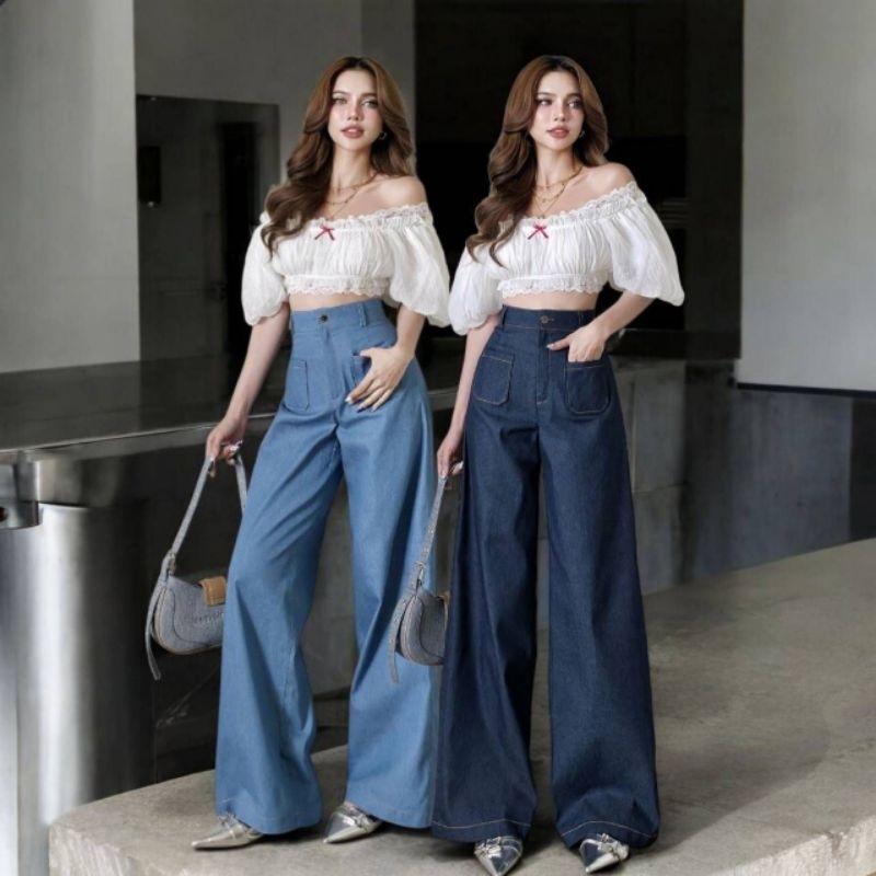 #COTTON CANDY 🍭กางเกงขายาวผ้ายีนส์เนื้อบาง New Berry vintage jeans