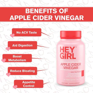 Apple cider vinegar Hey girl ปริมาณ 2160mg ขนาด 120แคปซูล