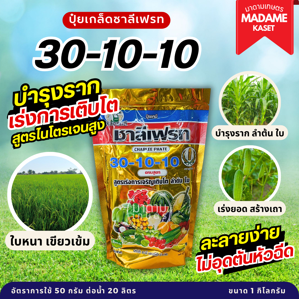 ยกแพ็คx10กิโลกรัม | ปุ๋ยเกล็ด 30-10-10 ชาลีเฟรท สูตรเร่งต้น เร่งการเติบโต แตกราก แตกใบอ่อน บำรุงต้น ใบเขียวหนา ( 1 กิโลก