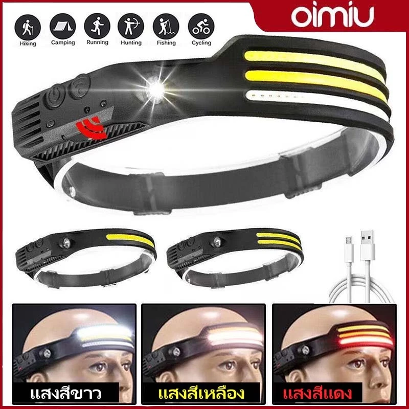 OIMIU ไฟฉายคาดหัว LED กันน้ํา ไร้สาย แบบชาร์จUSB ไฟฉายแบบชาร์จไฟชนิด C หน้าไฟหน้ากันน้ําที่สว่างเป็นพิเศษ