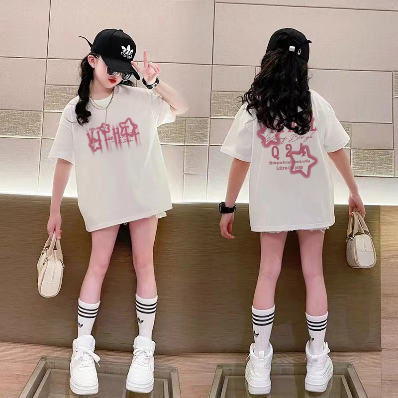 Yout-children kids เสื้อเด็ก เสื้อเด็กสีขาว รูปแบบสีชมพู พิมพ์ลาย แฟชั่น girl เสื้อcotton tshirt เสื้อผ้าเด็กผู้หญิง