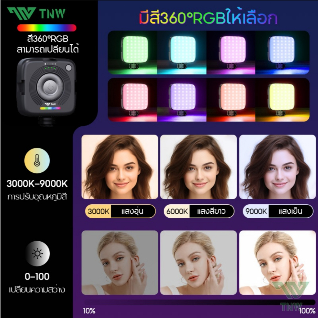 TNW R18 ไฟติดหัวกล้อง Mini RGB Light แบตเตอรี่ในตัว 2000mah 360 สี ไฟสตูดิโอ LED ไฟเซลฟี่ ไฟถ่ายสินค้า ขนาดพกพาสะดวก