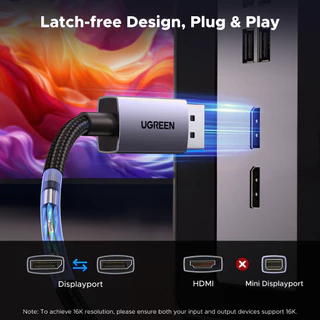 Ugreen สาย DisplayPort 2.1 80Gbps รองรับ 16K/60Hz สำหรับจอเกมมิ่ง การตัดต่อ รุ่น DP131