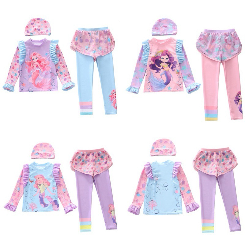 (พร้อมส่ง)ชุดว่ายน้ำกางเกง ขายาว แขนยาว มีหมวกด้วยค่ะ แบบใหม่ค่ะ