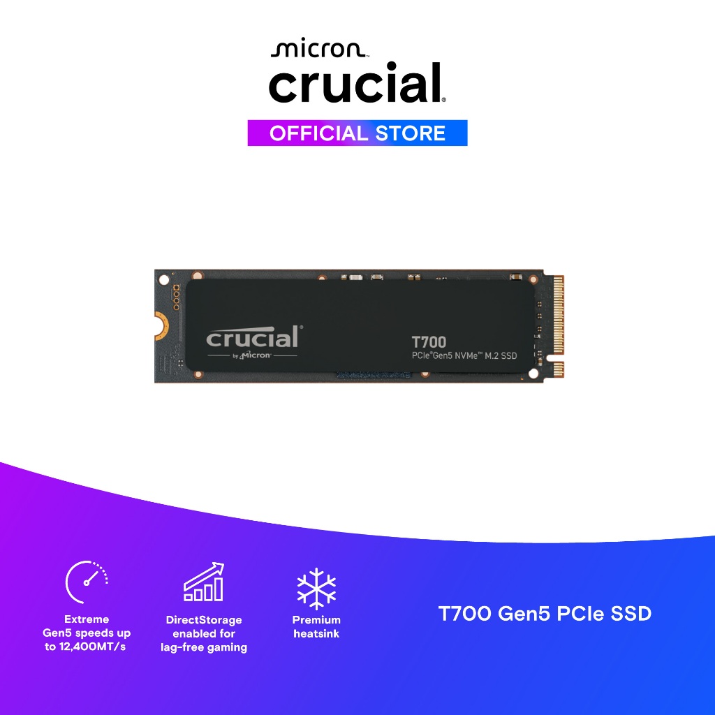 Crucial T700 SSD Up to 12,400/11,800MB/s PCIe Gen 5.0 x4, NVMe M.2 Internal Gaming SSD, เอสเอสดี