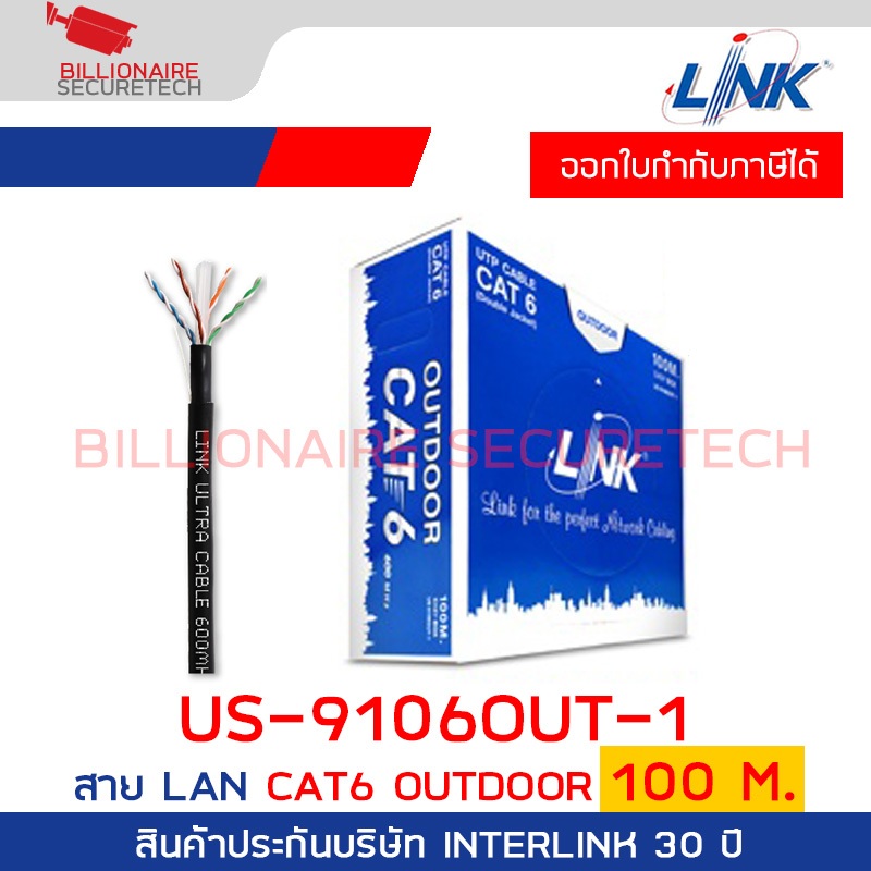 LINK US-9106OUT-1 CAT 6 UTP, PE OUTDOOR w/Filler, 23 AWG (Double Jacket) Black 100 M./Bx. BY BILLIONAIRE SECURETECH BY B