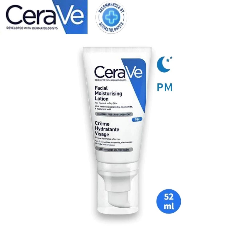 Cerave PM Facial Moisturising Lotion เซราวี มอยเจอร์ไรเซอร์ โลชั่น บำรุงผิวหน้า เติมน้ำให้ผิว 52ml