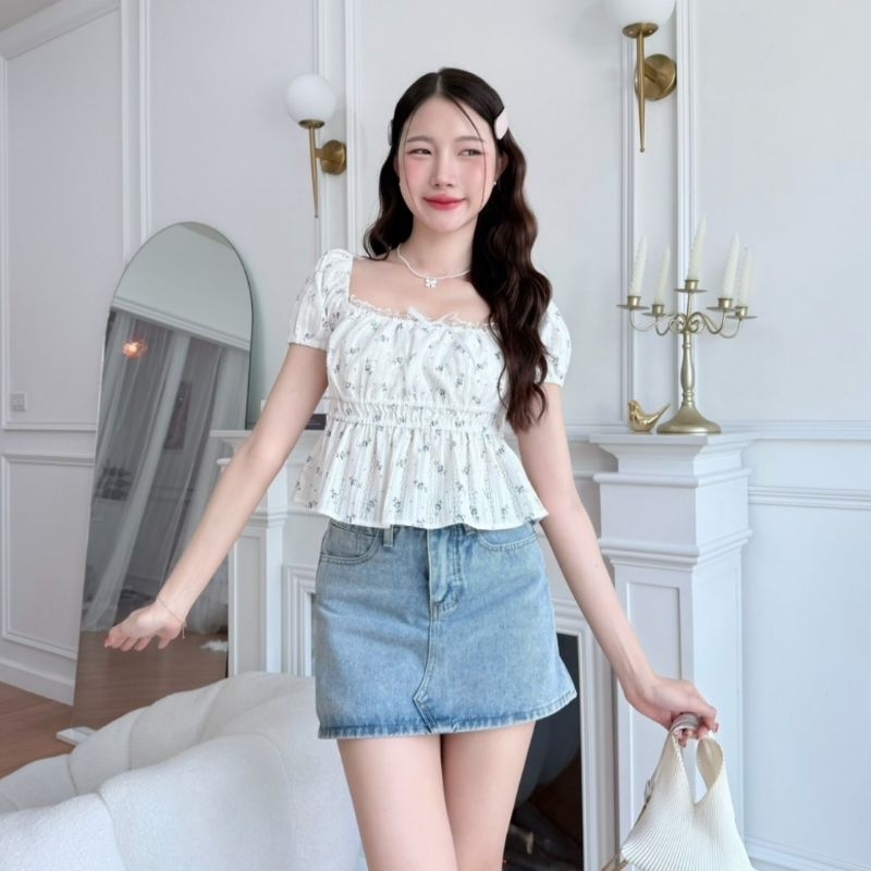 MALINDA​ เสื้อแขนตุ๊กตา จั๊มเอว 2 ชั้น อก 30-38​ นิ้ว ผ้าคอตตอน​ฉลุลายดอกน่ารัก (ซับในช่วงอก)​ 🐈‍⬛⸝⋆ พร้อมส่ง - รูปที่ 2