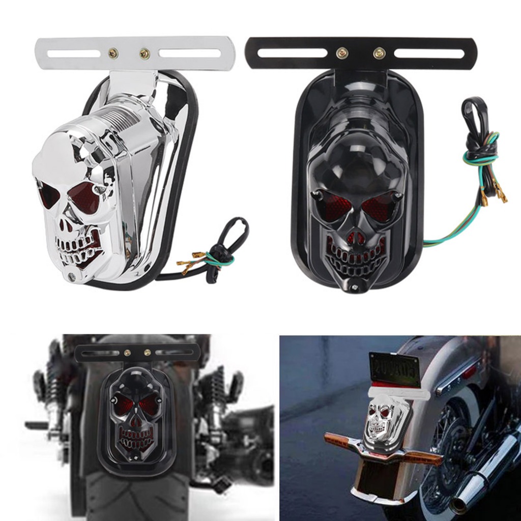 ไฟท้ายรถจักรยานยนต์สีดำ ABS Skull ไฟเบรครถจักรยานยนต์สากลสำหรับรถจักรยานยนต์ Honda Yamaha Suzuki Kawasaki