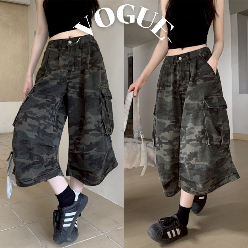 Vogue🌟พร้อมส่ง🌟 กางเกงขาสั้น 4ส่วน ลายทหาร ทรงคาโก้ (NZ1870)