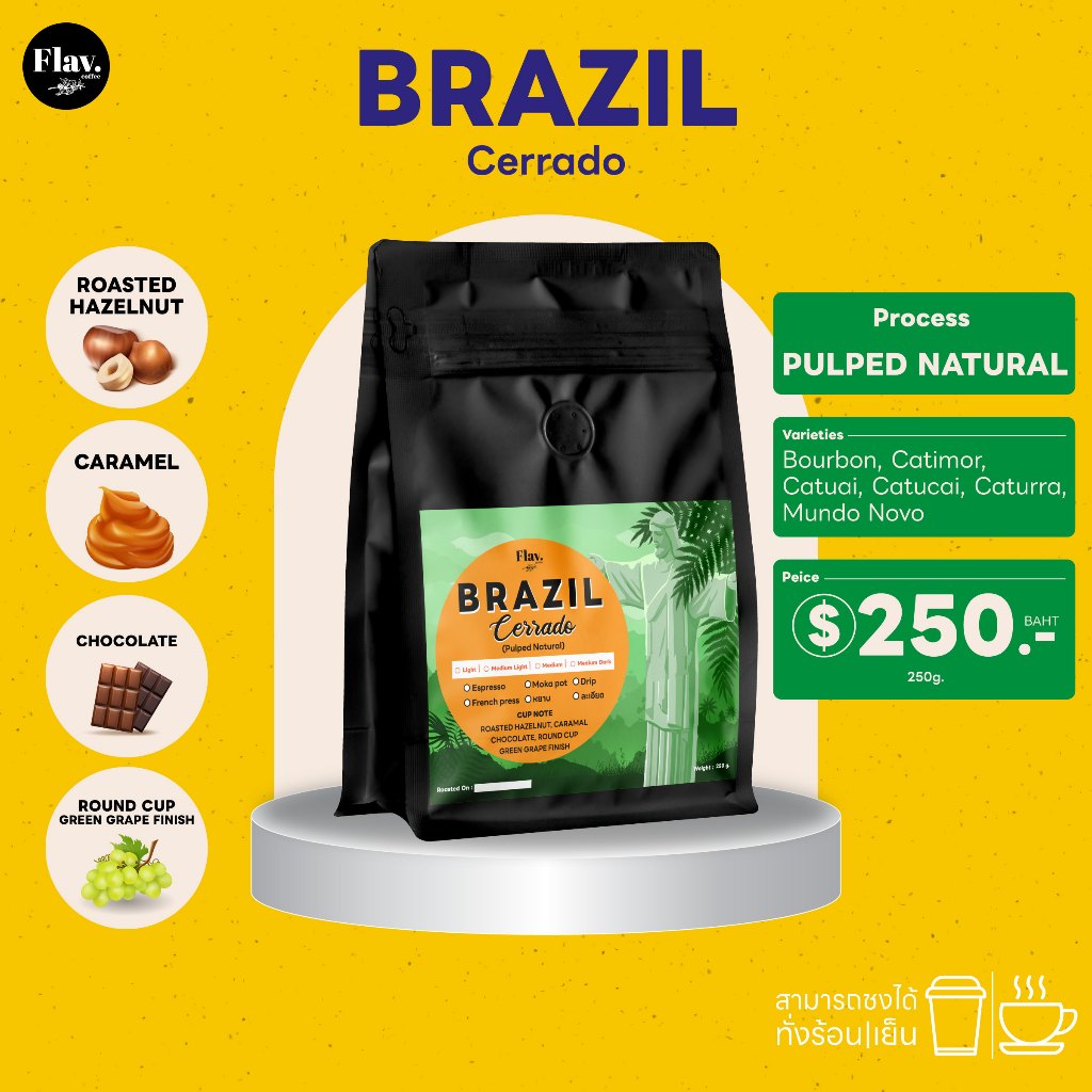 เมล็ดกาแฟ Brazil Cerrado หวาน นุ่ม หอม เปรี้ยวปลาย สไตล์บราซิล