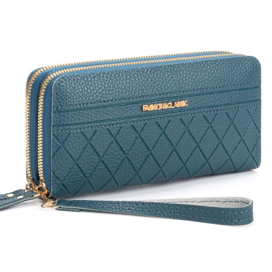 กระเป๋าสตางค์ใบยาวซิปคู่ มีช่องใส่บัตร เก็บของได้เยอะ ใส่โทรศัพท์ได้กระเป๋าสตางค์ 2 ซิปโลโก้(GC-051) สีทอง