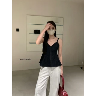 (พร้อมส่ง) เสื้อสายเดี่ยวผ้ายีนส์รุ่น 5010 TAG WG.WE 🇰🇷