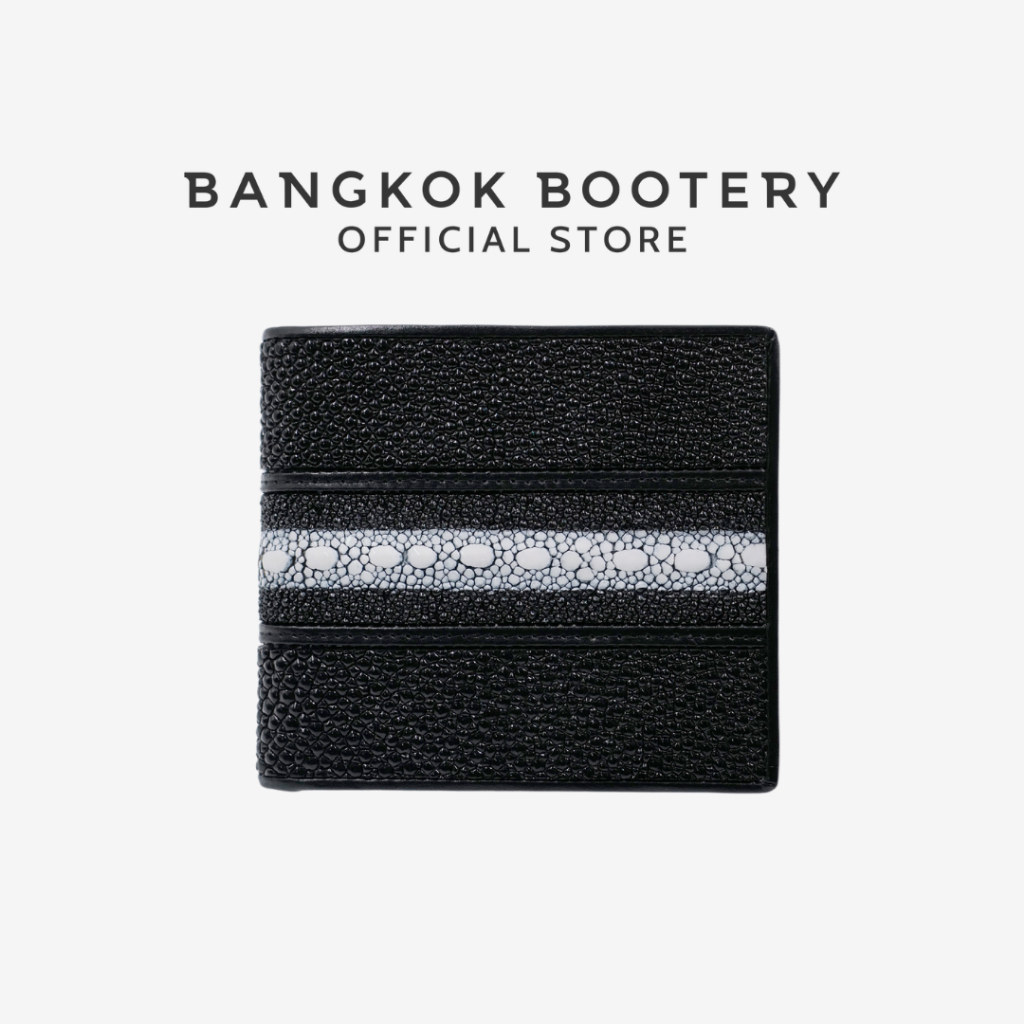 BANGKOK BOOTERY กระเป๋าสตางค์ รุ่น Wallet with Card หนังปลากระเบนขัดเงา กระเป๋าสตางค์หนังแท้