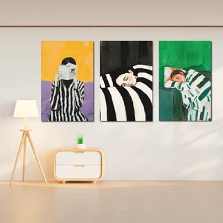 StriPes Girls-ภาพแต่งบ้านกรอบลอย ภาพพิมพ์แคนวาสขึงเฟรมไม้