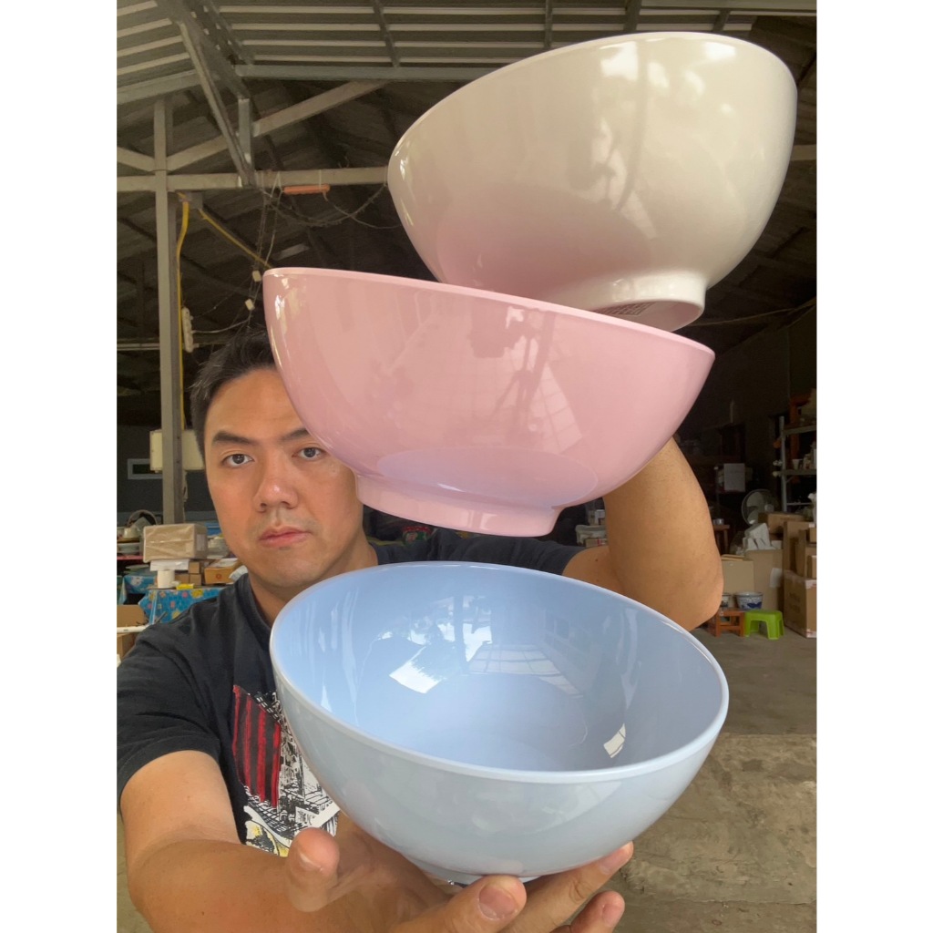 (ได้3ใบ)(ฟ้า+ชมพู+ขาว)ชามเมลามีน ชามโคม ขนาด 7 นิ้ว ชามก๋วยเตี๋ยว ถ้วยเมลามีน melamine bowls ออกใบกำกับภาษีได้ ทนความร้อ