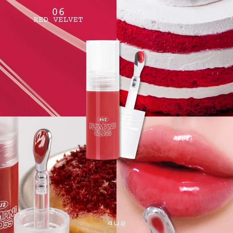 ลิปกลอส ปากฉ่ำวาว 4U2 Plumping Gloss สี #06 Red Velvet