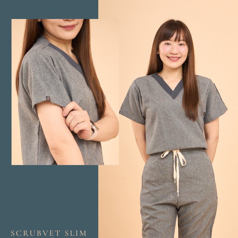 scrubvet [รุ่น SLIM] : เสื้อสครับสีเทาลาย (เฉพาะเสื้อ)