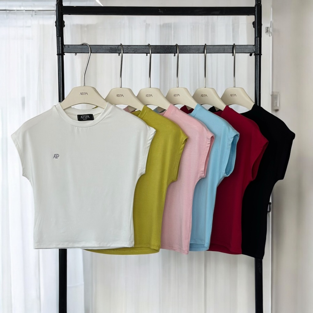 Atipashop - CINDER TOP เสื้อยืด แขนสั้น คอกลม ปักโลโก้ มีหลายสี