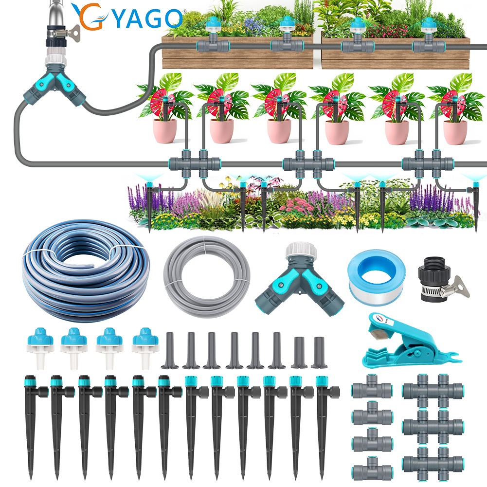 RCYAGO ชุดรดน้ำหยดอัตโนมัติ DIY สำหรับสวน ผัก ผลไม้ สนามหญ้า ติดตั้งง่าย ประหยัดน้ำ ครบชุด