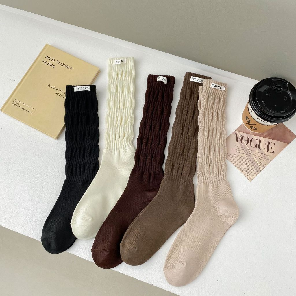 ถุงเท้าผู้หญิงญี่ปุ่น JK ถุงเท้าสไตล์เกาหลี สีทึบ วัสดุผ้าฝ้ายแท้ ดูดซับเหงื่อ