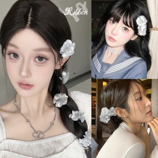 กิ๊บติดผม กิ๊บดอกไม้ เงิน🩶 สไตล์เรโทร เครื่องประดับแฟชั่น💫