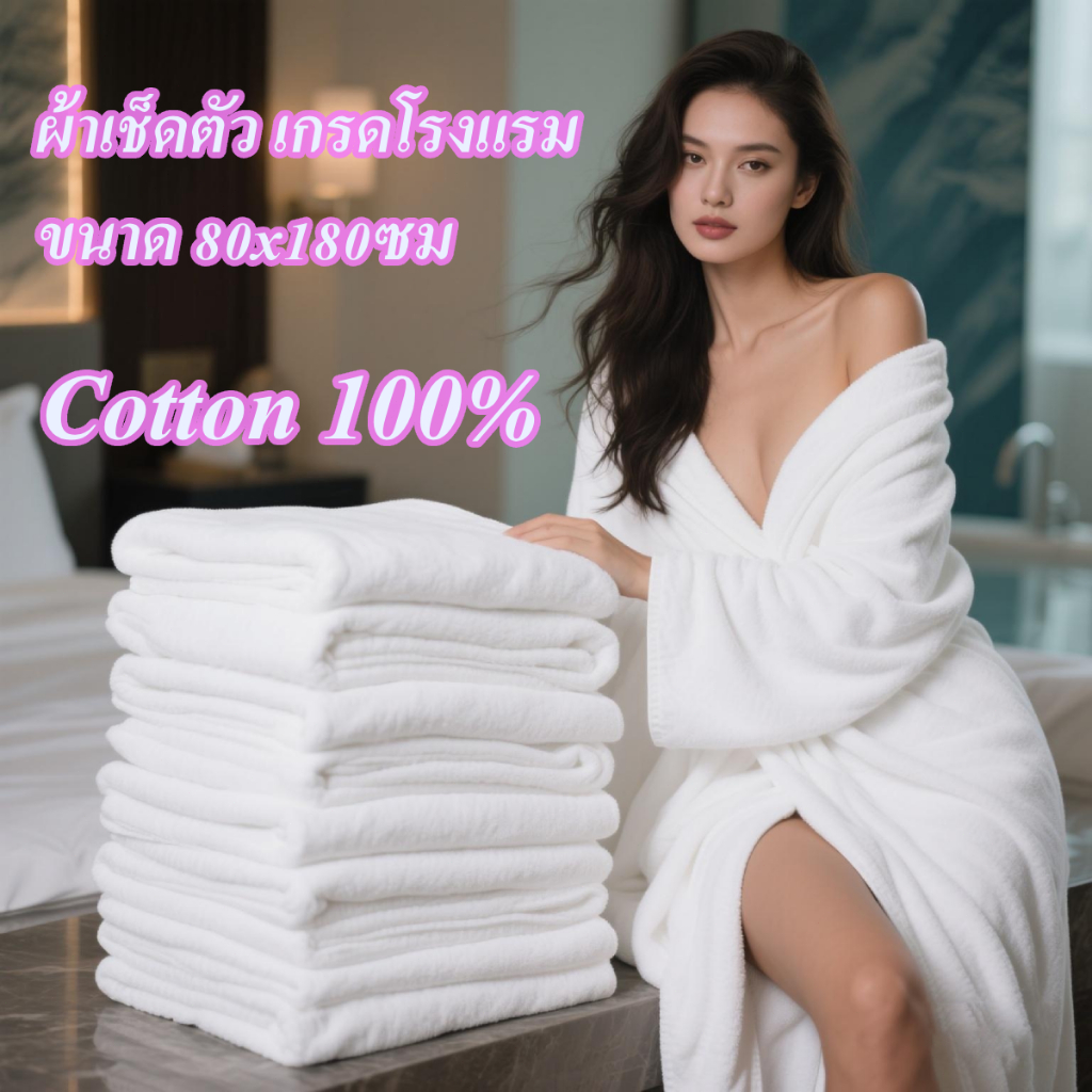 ผ้าเช็ดตัว Cotton 100% ผ้าขนหนูเกรดโรงแรม 5ดาว ขนาด 80x180ซม ราคาส่ง หนาแน่น ด้ายคู่ คอตตอน towel