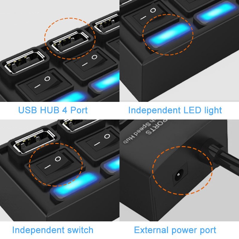 ตัวเพิ่มช่องUSB 2.0 HUB Combo Splitter 4 / 7 Port USB Switch High Speed ON / OFF Mini 2 In 1 ตัวอ่านข้อมูล - รูปที่ 3