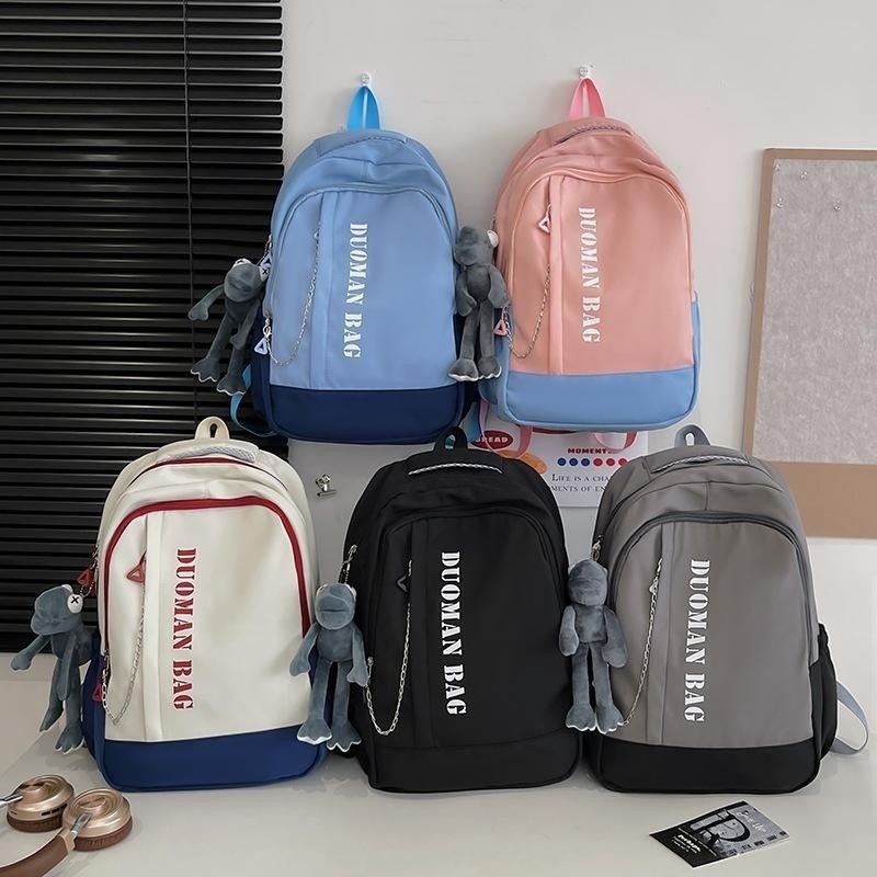 ย้อนยุค กระเป๋าหลัง เป้สะพายหลังกันน้ำ ความจุสูง สีชนกัน แฟชั่น unisex สำหรับนักเรียนมัธยม นักศึกษา ชาย-หญิง backpack