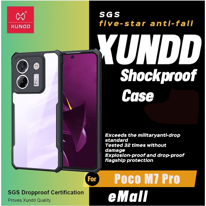 Xundd เคส ใช้สำหรับ Poco M7 Case Poco M7 Pro เคสป้องกันการกันกระแทก ป้องกันรอยขีดข่วน วัสดุ TPU+ฝาหลังอะคริลิคใส