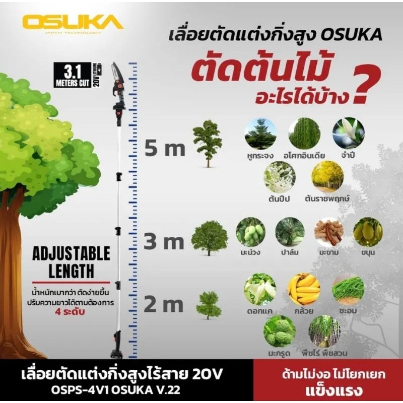 (ถูกสุด) OSUKA เลื่อยตัดแต่งกิ่งสูงไร้สาย  OCMC536-M1 / ด้ามจับ OCMC1536-01 ประกัน 1+1 ปี ราคา ถูกที่สุด ดีลบีเคเค แกลเลอรีภาพที่ 6