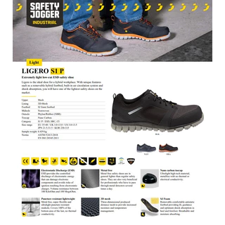 [ร้านดีๆที่มีมากกว่า Safety] SAFETY JOGGER - LIGERO S1P รองเท้าเซฟตี้ หัวนาโนคาร์บอนกันไฟฟ้าสถิต แผ่นใยกันทะลุ