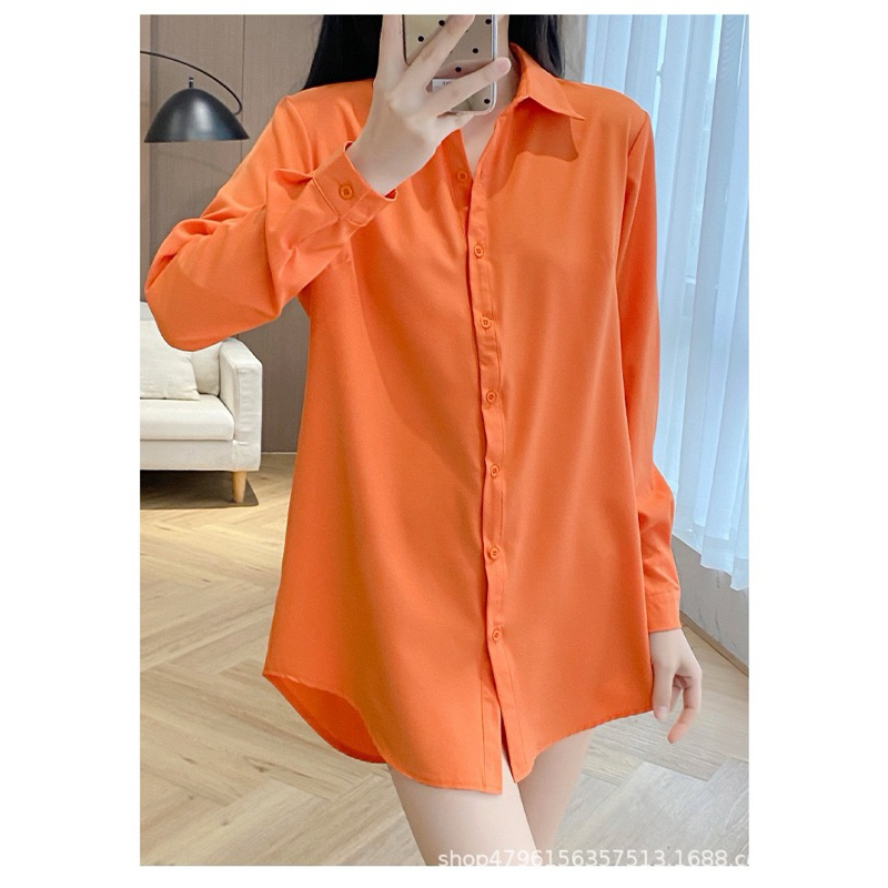 เสื้อเชิ้ตแฟชั่นผู้หญิงฟรีไซส์ สีส้ม
