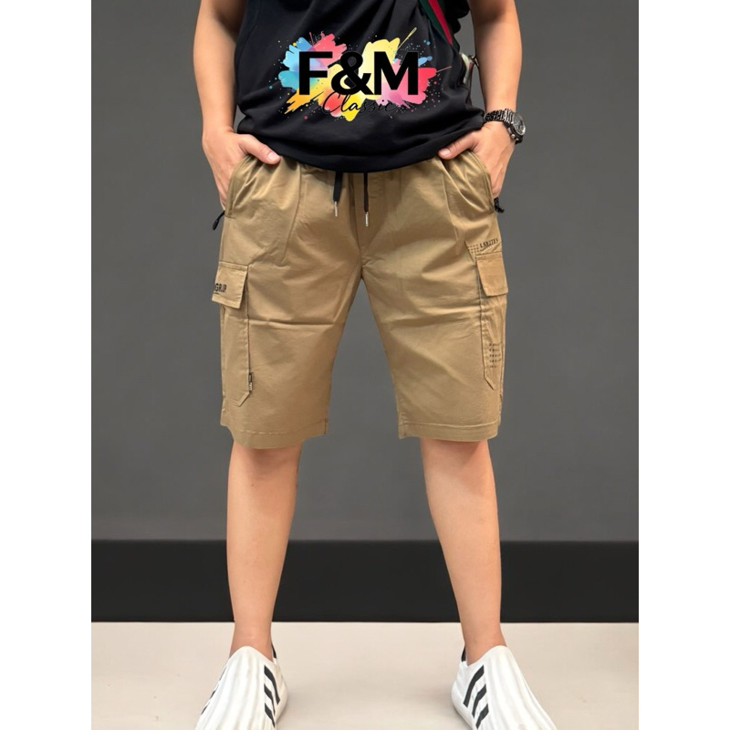 K888 พร้อมส่ง กางเกงขาสั้น แต่งกระเป๋าข้าง เอวยืดพร้อมเชือก ไซส์ XL - 5xXL