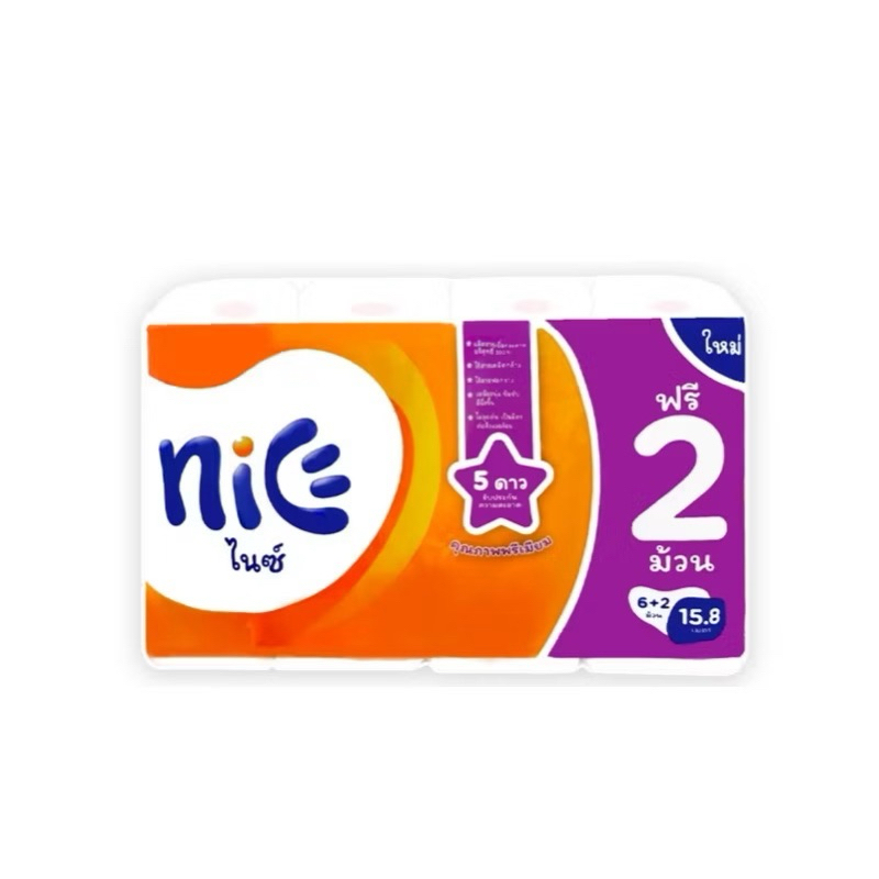 Nice ไนซ์ กระดาษชำระพรีเมี่ยม แพ็ค 6+2 ม้วน