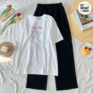 พร้อมส่ง 🏝️✨ เสื้อยืด oversize ลาย surfing (ขาว) + กางเกงวอร…
